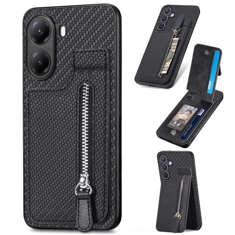 Carbon Fiber Vertical Flip Zipper Phone Case