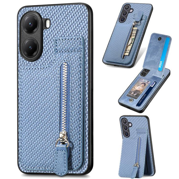 Carbon Fiber Vertical Flip Zipper Phone Case