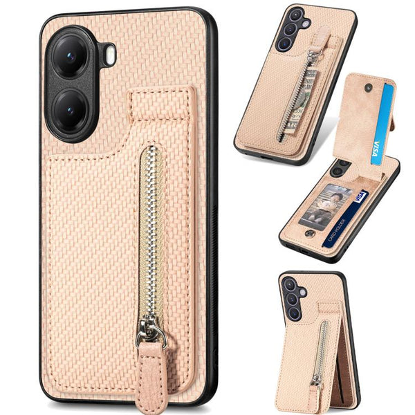 Carbon Fiber Vertical Flip Zipper Phone Case