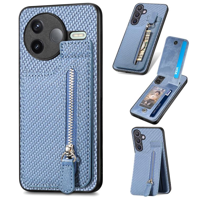 Carbon Fiber Vertical Flip Zipper Phone Case