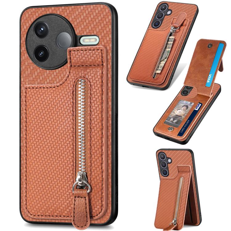 Carbon Fiber Vertical Flip Zipper Phone Case