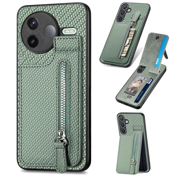 Carbon Fiber Vertical Flip Zipper Phone Case