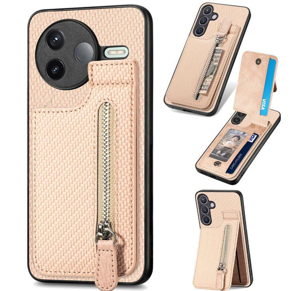 Carbon Fiber Vertical Flip Zipper Phone Case