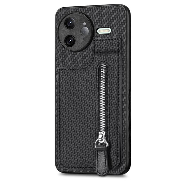 Carbon Fiber Vertical Flip Zipper Phone Case