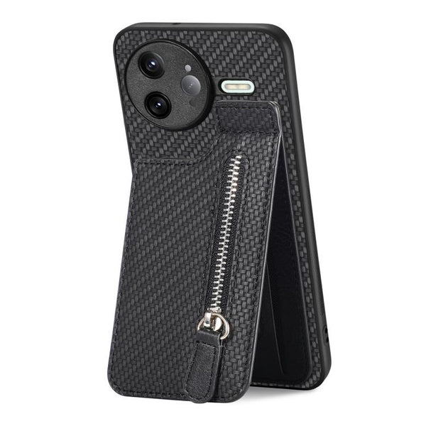 Carbon Fiber Vertical Flip Zipper Phone Case