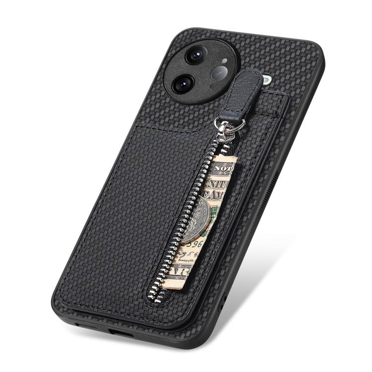 Carbon Fiber Vertical Flip Zipper Phone Case