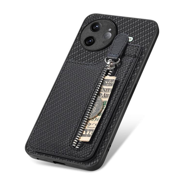 Carbon Fiber Vertical Flip Zipper Phone Case