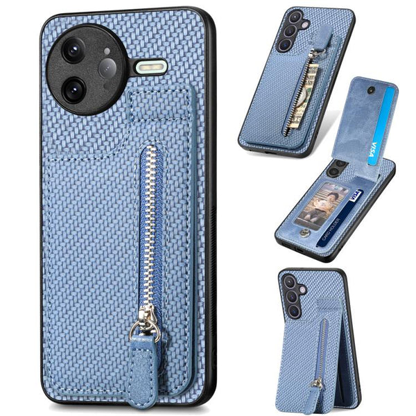 Carbon Fiber Vertical Flip Zipper Phone Case
