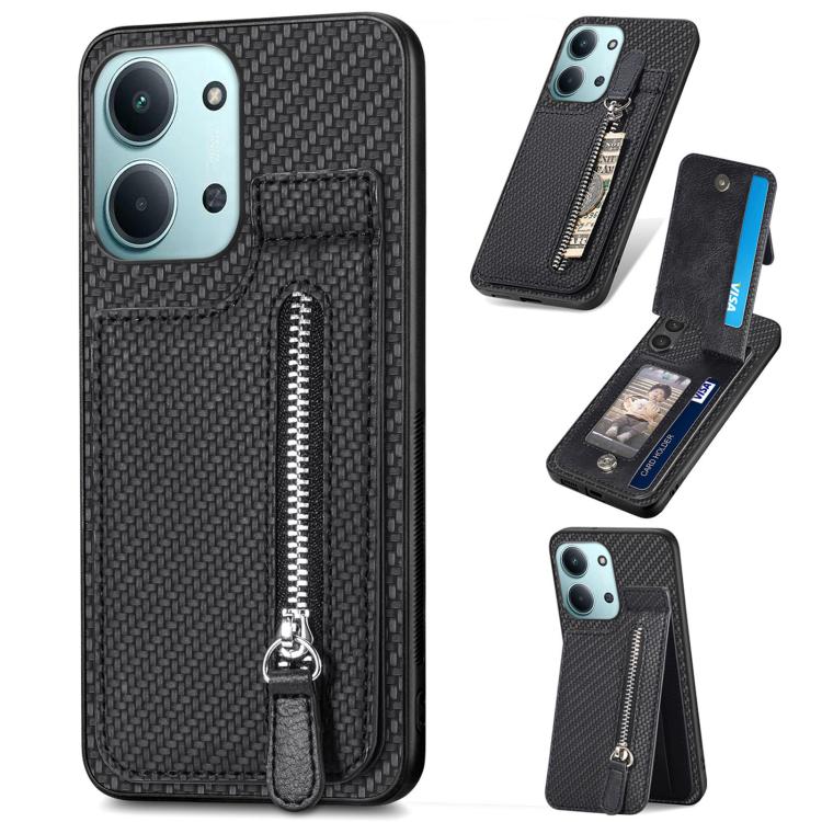 Carbon Fiber Vertical Flip Zipper Phone Case