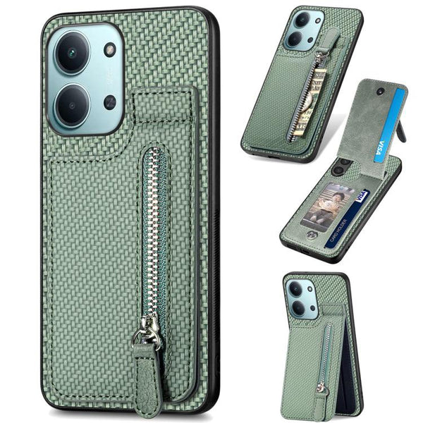 Carbon Fiber Vertical Flip Zipper Phone Case
