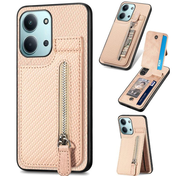 Carbon Fiber Vertical Flip Zipper Phone Case
