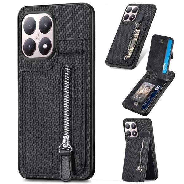 Carbon Fiber Vertical Flip Zipper Phone Case