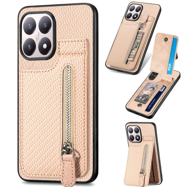 Carbon Fiber Vertical Flip Zipper Phone Case