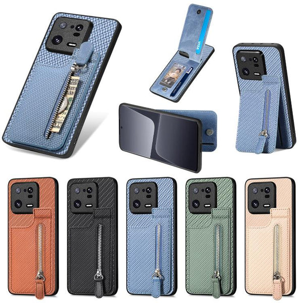 Carbon Fiber Vertical Flip Zipper Phone Case