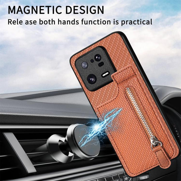 Carbon Fiber Vertical Flip Zipper Phone Case