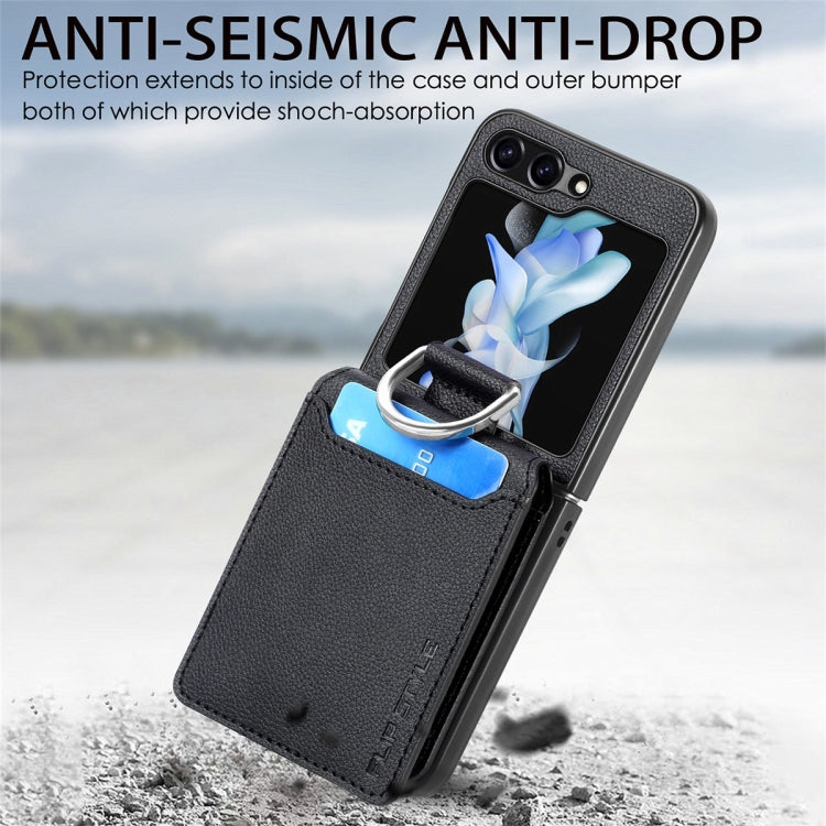 JUNSUNMAY Litchi Leather Skin PC Folding Phone Case, For Samsung Galaxy Z Flip6 / Flip7 FE, For Samsung Galaxy Z Flip5