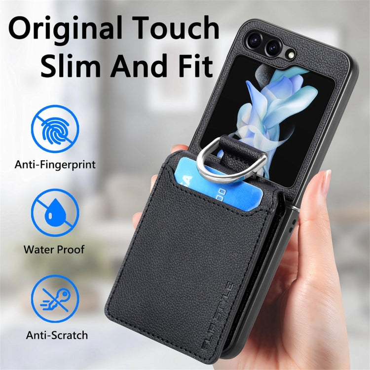 JUNSUNMAY Litchi Leather Skin PC Folding Phone Case, For Samsung Galaxy Z Flip6 / Flip7 FE, For Samsung Galaxy Z Flip5