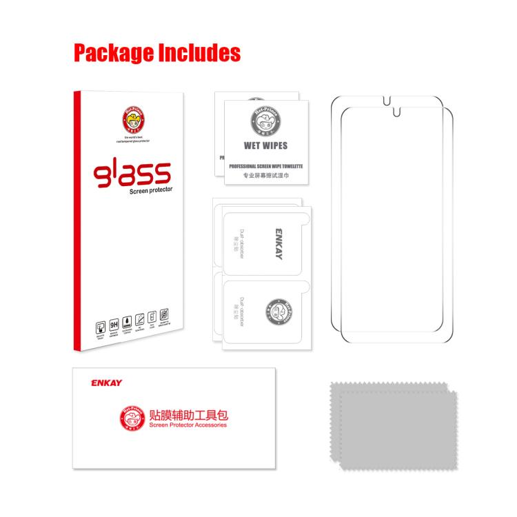 2pcs ENKAY 0.18mm High Aluminum-silicon Tempered Glass Film, Support Ultrasonic Fingerprint Unclock