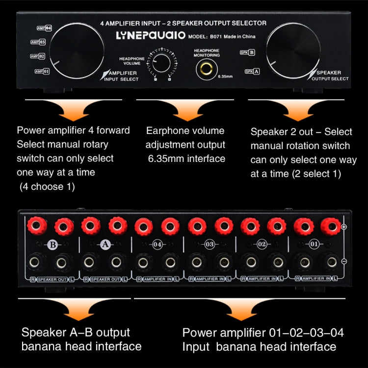 4 Input 2 Output or 2 In 4 Out Power Amplifier Speaker Selector Switcher, 4 Input 2 Output or 2 In 4 Out