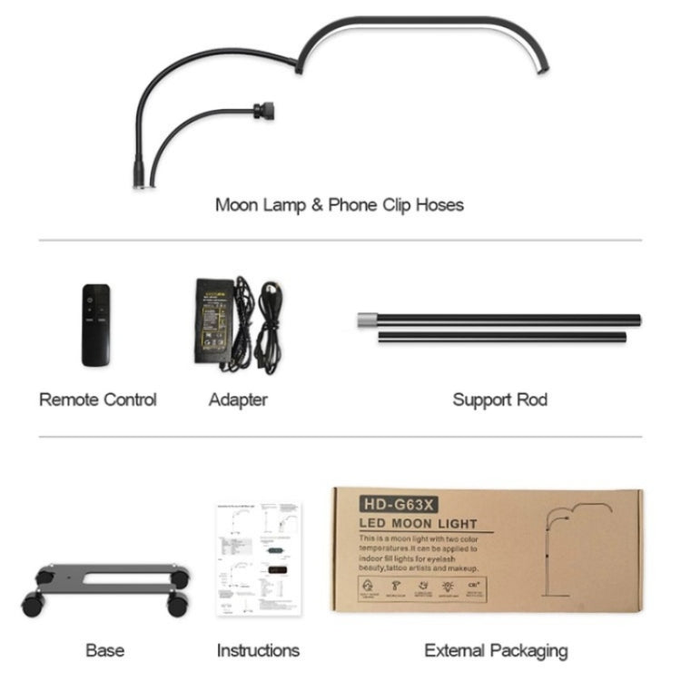 HD-G63X Floor Standing Remote Dimming LED Moon Lamp Manicure Eyelash Beauty Lamp, US Plug, UK Plug, EU Plug, AU Plug