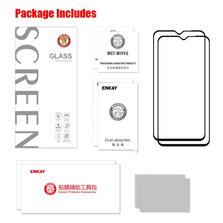 2 PCS ENKAY Hat-prince Full Glue 0.26mm 9H 2.5D Tempered Glass Full Coverage Film for