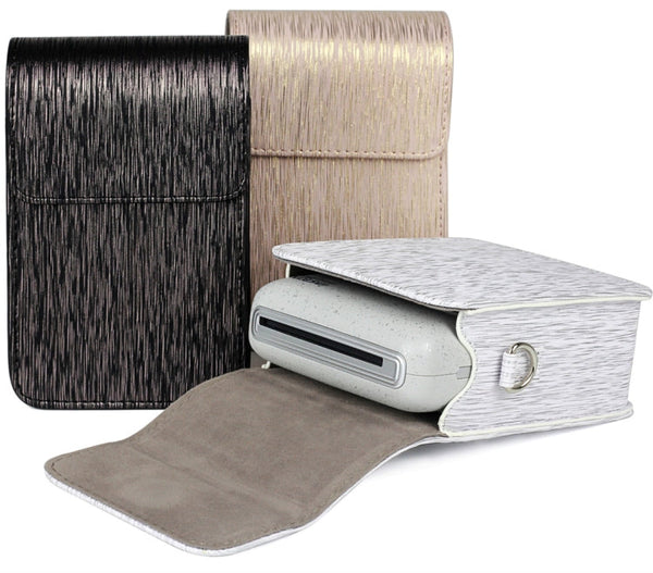 Richwell Brushed Camera Case PU Leather Case for Fujifilm Instax Mini Liplay Instant Camera, Black, White, Gold