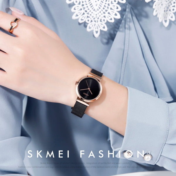 Skmei 1595 Fashion Elegant Scale Free Steel Mesh Belt Women's Watch Waterproof Business Student Quartz Watch Female