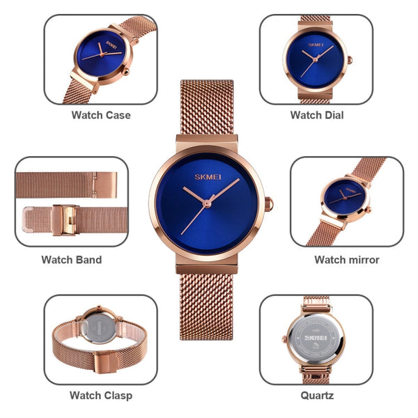 Skmei 1595 Fashion Elegant Scale Free Steel Mesh Belt Women's Watch Waterproof Business Student Quartz Watch Female