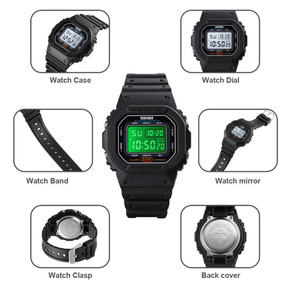 Skmei 1608 Multi-Function Student Electronic Watch Waterproof Timing Silicone Sports Watch