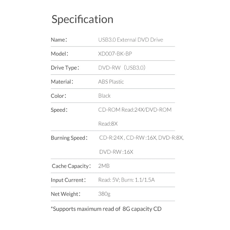 ORICO XD007 USB3.0 External CD Driver