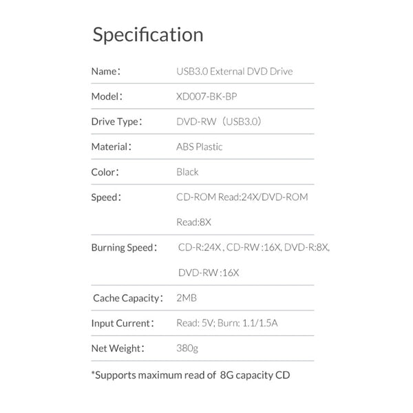 ORICO XD007 USB3.0 External CD Driver