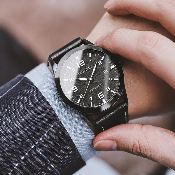 Ochstin 62028 Fashion Fully Automatic Mechanical Watch Waterproof Men  Leisure Mechanical Watch Calendar Leather Watch