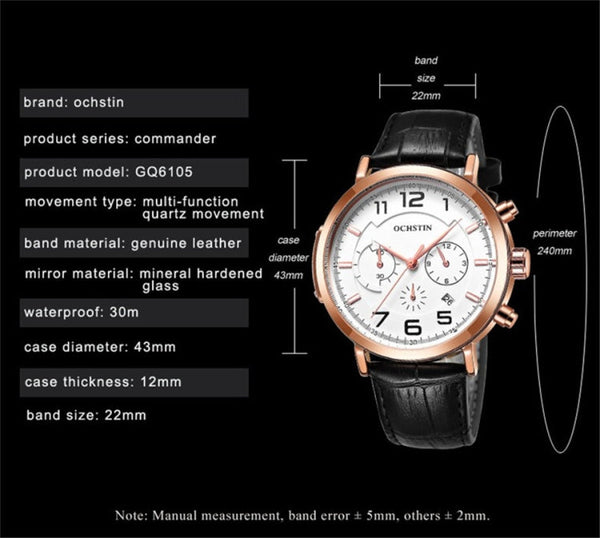 Ochstin 6105 Multi Function Watch Business Leisure Men  Watch Waterproof Timing Quartz Watch Belt Watch