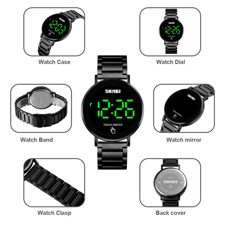 SKMEI 1550 Simple and Stylish LED Touch Screen Men  Watch Waterproof Stainless Steel With Electronic Watch