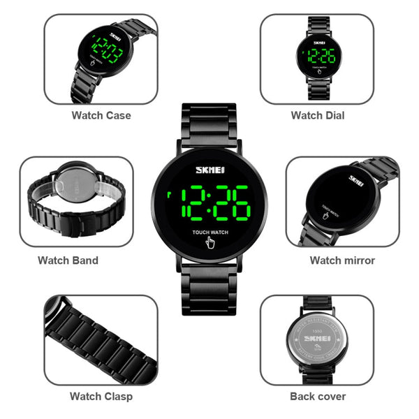 SKMEI 1550 Simple and Stylish LED Touch Screen Men  Watch Waterproof Stainless Steel With Electronic Watch