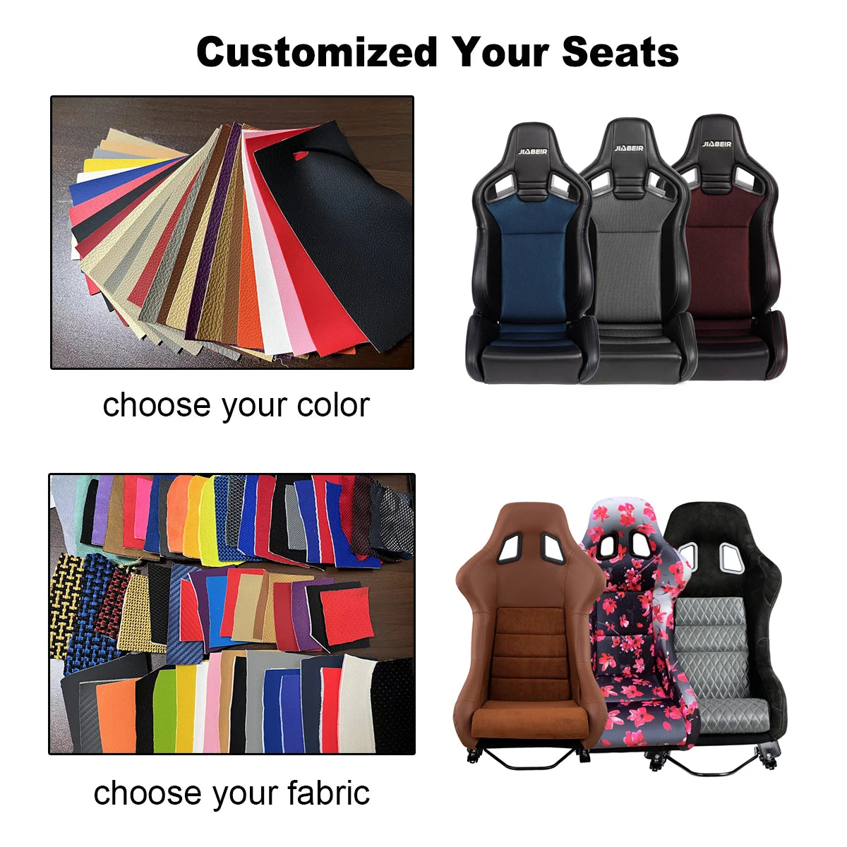 2PCS Universal Custom LOGO Green PU Leather Sport Bucket Racing Car Seats