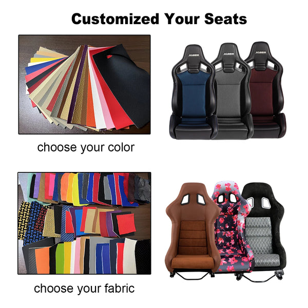 2PCS Universal Custom LOGO Green PU Leather Sport Bucket Racing Car Seats