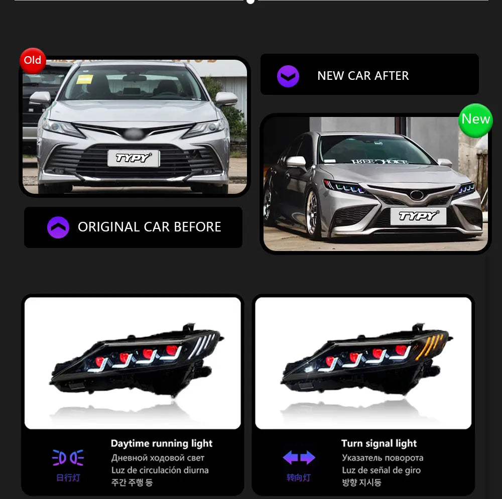 TYPY Car Lights For Toyota Camry RGB 2018-2024 Headlight LED Projetor head Lamp Daytime Running Light Automotive Accessories