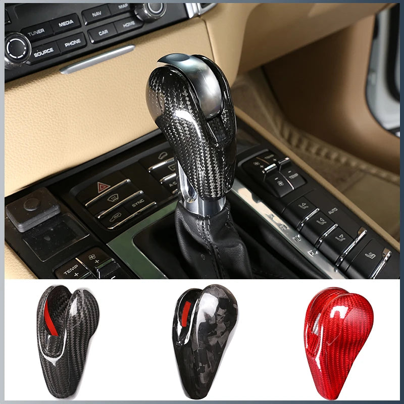 Real Carbon Fiber Car Gear Shift Head Cover Trim For Porsche MACAN 718 911 Panamera 970 Cayman Boxster 2009-2021 Car Accessories