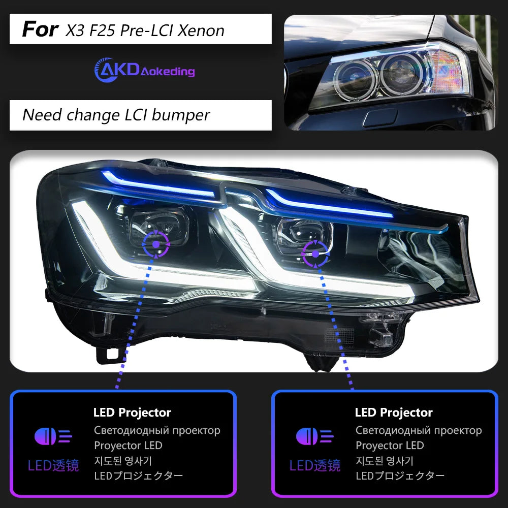 AKD LED Car Headlights For BMW X3 2010-2017 X4 F26 F25 Headlight Assembly DRL Turn Signal Projector Headlights Plug Play