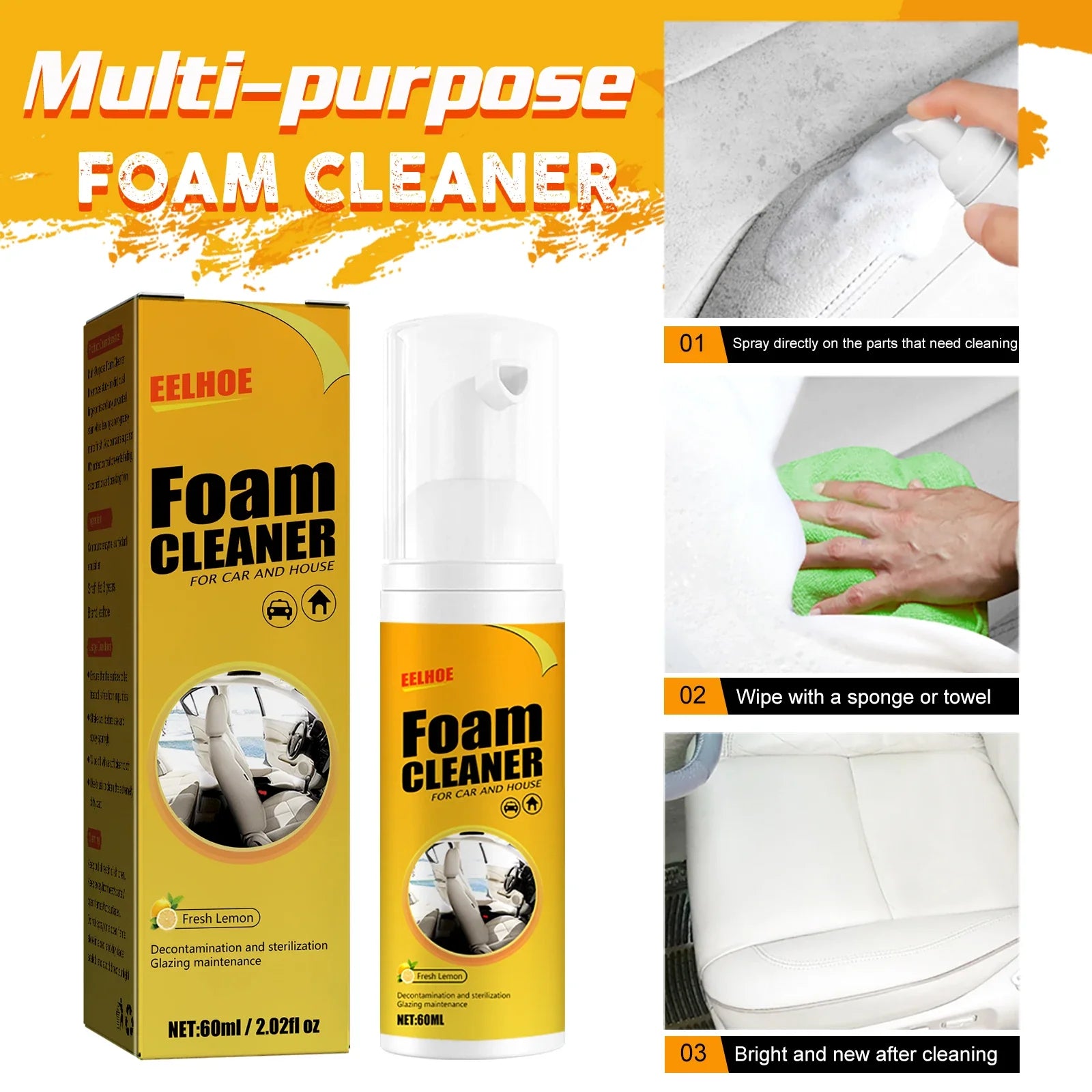 100ML Multi-Purpose Foam Cleaner Leather Clean Wash Automoive Car Interior