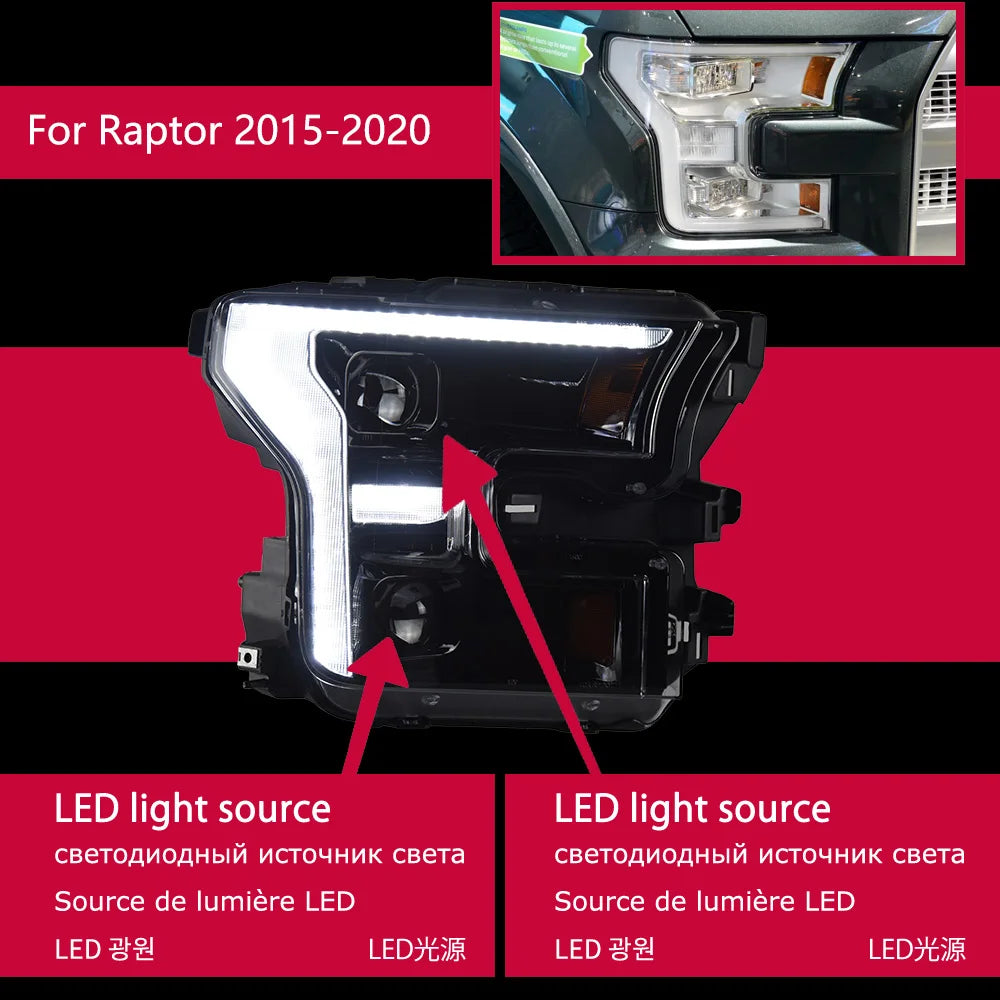 AKD Head Lamp for Ford Raptor F-150 F150 LED Headlight 2015-2020 Headlights DRL Turn Signal High Beam Angel Eye Projector Lens