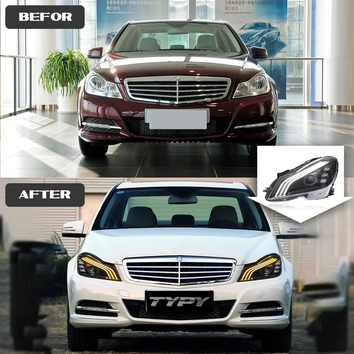 TYPY New LED Head Lamp Upgrade Modified For Benz C-Class W204 Headlight 2011-2014 Dynamic Signal Head Lamp Auto Accessories