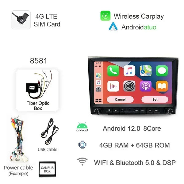 8G 256GB 7" Auto Android 12 Car Radio GPS Player Carplay Navi Bluetooth Wifi For Porsche 911 996 986 Boxster Carrera 1998-2006