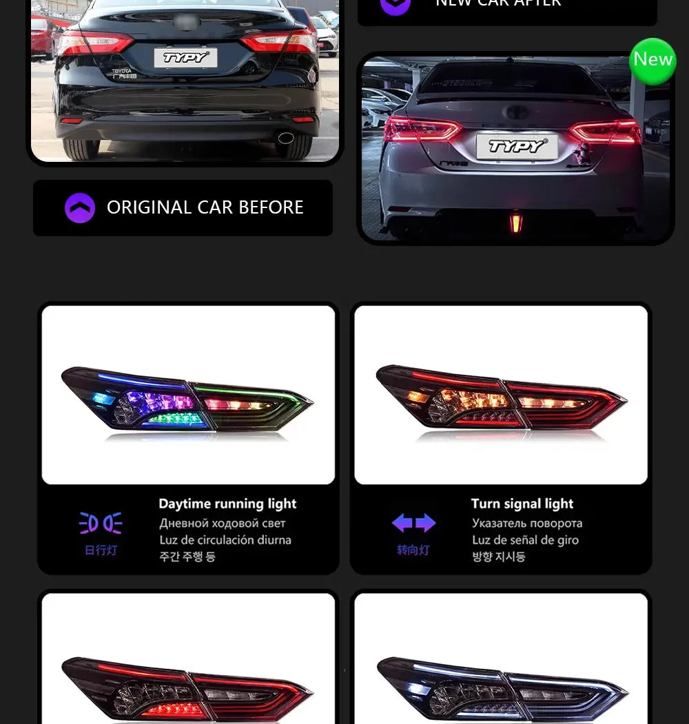 TYPY Car Lights For Toyota Camry RGB Taillight 2018-2023 LED Projetor Tail Lamp Daytime Running Light Automotive Accessories