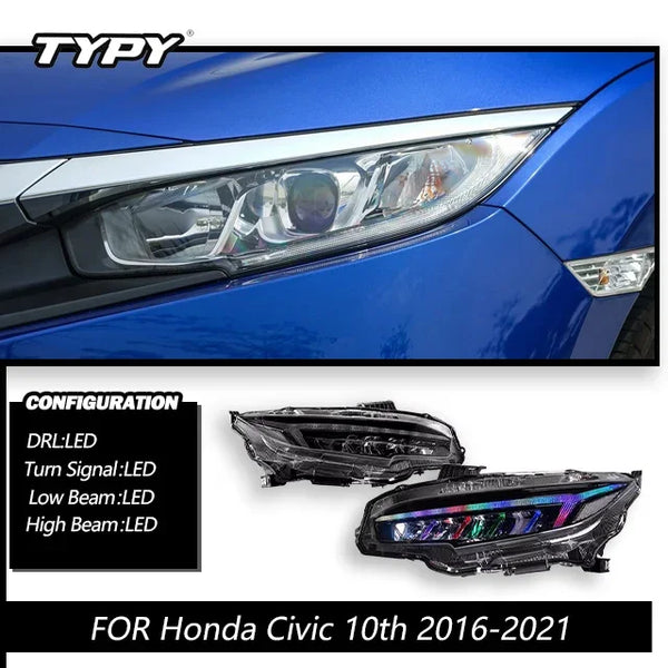 TYPY New LED Head Lamp Upgrade Modified For Honda Civic 10th RGB Headlight 2016-2021 Dynamic Signal Head Lamp Auto Accessories