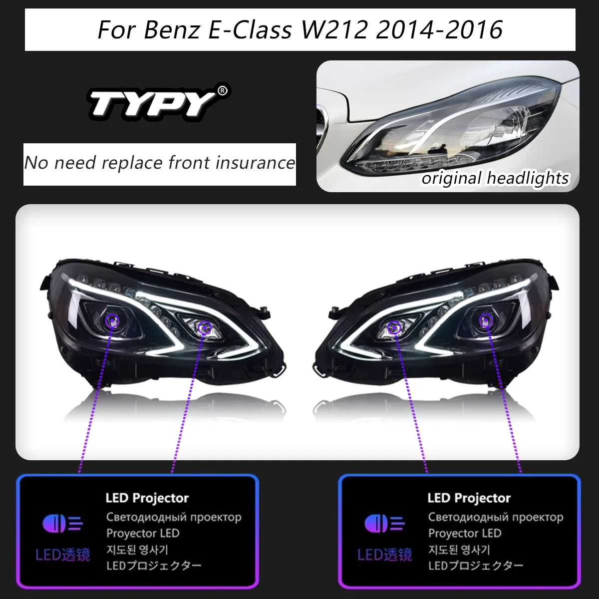 TYPY Car Headlights For Benz E-Class W212 2010-2016 LED Car Lamps Daytime Running Lights Dynamic Turn Signals Car Accessories