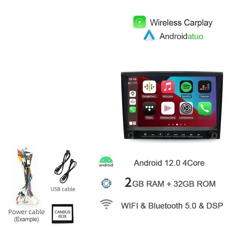 8G 256GB 7" Auto Android 12 Car Radio GPS Player Carplay Navi Bluetooth Wifi For Porsche 911 996 986 Boxster Carrera 1998-2006