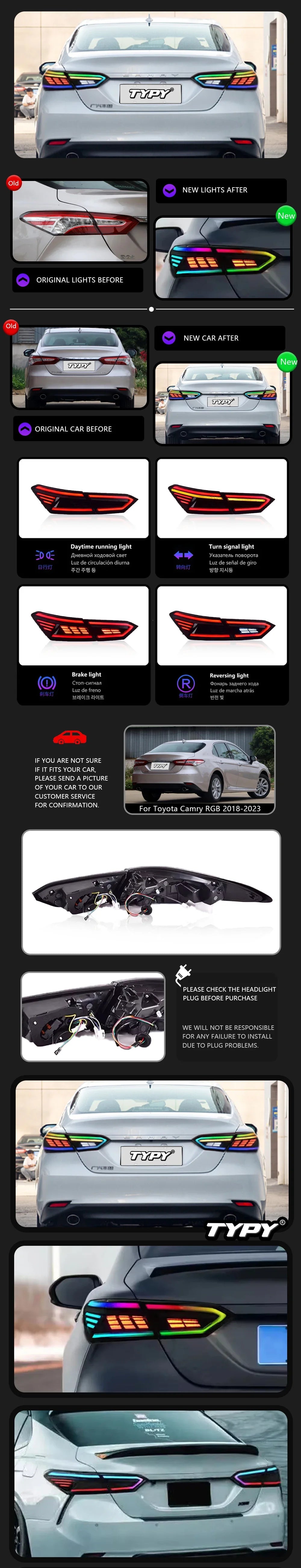 TYPY New LED Taillight Upgrade Modified Full Tail Lamp Car Accessories For Toyota Camry RGB 2018-2023 Dynamic Turn Signals