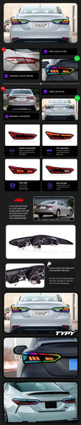 TYPY New LED Taillight Upgrade Modified Full Tail Lamp Car Accessories For Toyota Camry RGB 2018-2023 Dynamic Turn Signals